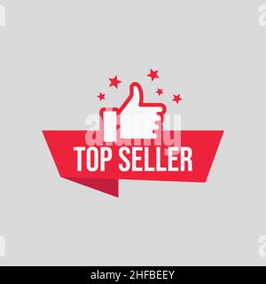 Red vettore banner top seller con pollice su Illustrazione Vettoriale