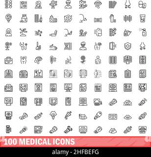 100 icone mediche impostate. Illustrazione di 100 icone mediche set vettoriale isolato su sfondo bianco Illustrazione Vettoriale