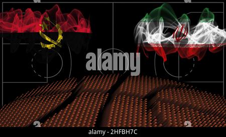 Angola vs Iran Basket, bandiera fumatrice, gioco di sport Foto Stock