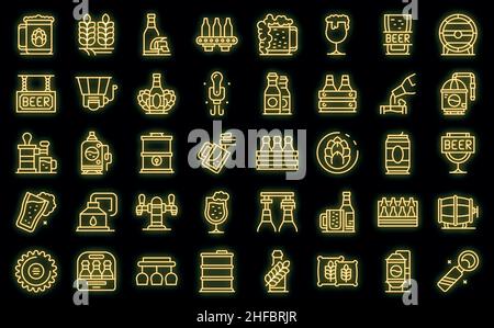 Le icone del birrificio impostano il vettore di contorno. Birra alcol. Lattina per bevande Illustrazione Vettoriale