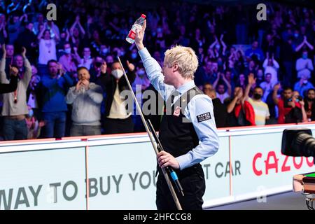 LONDRA, REGNO UNITO. 15th Jan 2022. Mark Williams contro Neil Robertson durante il 2022 Cazoo Master ad Alexandra Palace sabato 15 gennaio 2022 a LONDRA IN INGHILTERRA. Credit: Taka G Wu/Alamy Live News Foto Stock