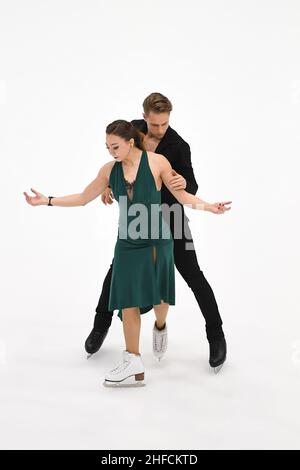 Allison REED & Saulius AMBRULEVICIUS (LTU), durante la Danza libera di ghiaccio, al campionato europeo di pattinaggio a figure ISU 2022, presso la sala di pattinaggio Tondiraba, il 15 gennaio 2022 a Tallinn, Estonia. (Foto di Raniero Corbelletti/AFLO) Foto Stock