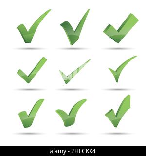 3D selezionare il set di icone, il simbolo ok su sfondo bianco diverso. Illustrazione vettoriale. File vettoriale EPS 10. Illustrazione Vettoriale