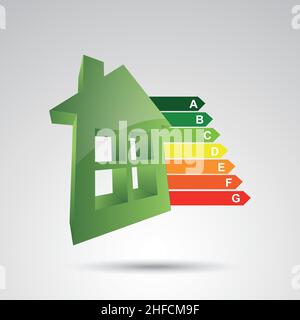 Certificazioni per classi di energia della casa, 3D design. Illustrazione vettoriale. File vettoriale EPS 10. Illustrazione Vettoriale