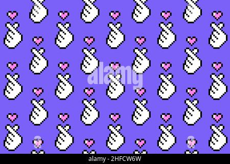 K pop amore simbolo pixel art motivo senza giunture Illustrazione Vettoriale