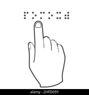 Iscrizione font Braille, parola Aiuto, persona cieca legge con le dita, carattere per persone ipovedenti, vettore Illustrazione Vettoriale