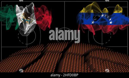 Messico vs Venezuela Basket, bandiera di fumo, gioco di sport Foto Stock