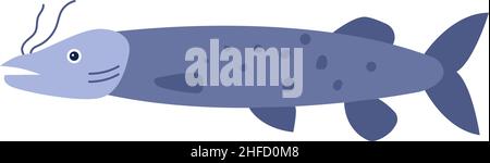 Tipo di pesci fiume pike cartoon elemento isolato su bianco Illustrazione Vettoriale