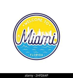 Benvenuti nel modello di design vettoriale di Miami. Miami Florida vettore e illustrazione. Illustrazione Vettoriale