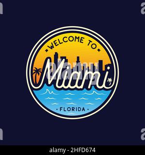 Benvenuti nel modello di design vettoriale di Miami. Miami Florida vettore e illustrazione. Illustrazione Vettoriale