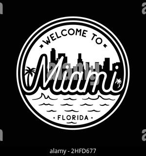 Benvenuti nel modello di design vettoriale di Miami. Miami Florida vettore e illustrazione. Illustrazione Vettoriale
