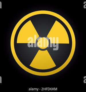 Simbolo di contaminazione radioattiva. Icona di avvertenza radioattiva su sfondo nero. Illustrazione vettoriale. File vettoriale EPS 10. Illustrazione Vettoriale