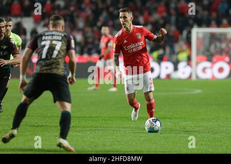 Lisboa, Portogallo. 15th Jan 2022. Álex Grimaldo difensore della SL Benfica in azione durante la partita di Bwin della Liga Portugal tra SL Benfica e Moreirense FC a Estádio da Luz il 15th gennaio 2022 a Lisbona, Portogallo. Valter Gouveia/SPP Credit: SPP Sport Press Photo. /Alamy Live News Foto Stock