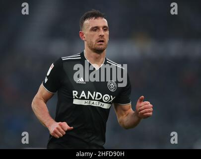 Derby, Inghilterra, 15th gennaio 2022. Jack Robinson di Sheffield Utd durante la partita del campionato Sky Bet al Pride Park Stadium di Derby. Il credito dovrebbe essere: Simon Bellis / Sportimage Foto Stock