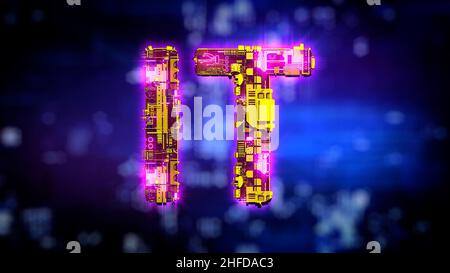 IT illuminazione rosa - testo neon giallo in stile cyber punk - industriale 3D illustrazione Foto Stock