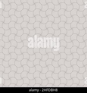 Linee sottili arricciature retro geometrico sfondo senza giunture in bianco e nero. Modello vettoriale a tessere. Illustrazione Vettoriale