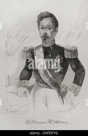 Ramón María Narváez (1799-1868). 1st Duca di Valencia. Generale e politico spagnolo. Capo del partito moderato durante il regno di Isabella II. Primo ministro spagnolo in sette occasioni tra il 1844 e il 1868. Verticale. Incisione di José Gómez. Panorama Español, Crónica Contemporánea. Volume III. Madrid, 1845. Autore: José Gómez. Incisore 19th secolo-spagnolo. Foto Stock