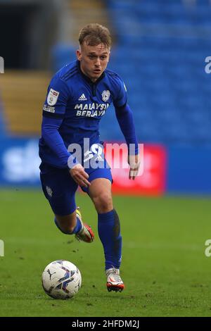 Cardiff, Regno Unito. 15th Jan 2022. Isaak Davies di Cardiff City in azione. EFL Skybet Championship Match, Cardiff City vs Blackburn Rovers al Cardiff City Stadium di Cardiff, Galles sabato 15th gennaio 2022. Questa immagine può essere utilizzata solo a scopo editoriale. Solo per uso editoriale, licenza richiesta per uso commerciale. Nessun uso in scommesse, giochi o un singolo club/campionato/player pubblicazioni. pic di Andrew Orchard/Andrew Orchard sport fotografia/Alamy Live news credito: Andrew Orchard sport fotografia/Alamy Live News Foto Stock