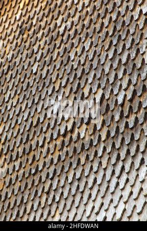 piastrelle di legno sul tetto dà uno sfondo armonico Foto Stock