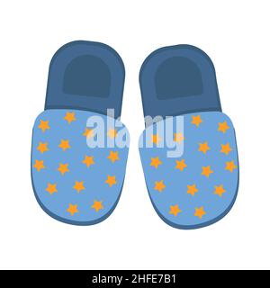 Pantofole blu con stelle, disegno vettoriale isolato a colori in stile piatto. Illustrazione Vettoriale