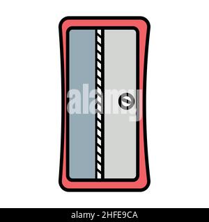 matita affilatrice, cancelleria da ufficio colore isolato vettore in stile piatto Illustrazione Vettoriale