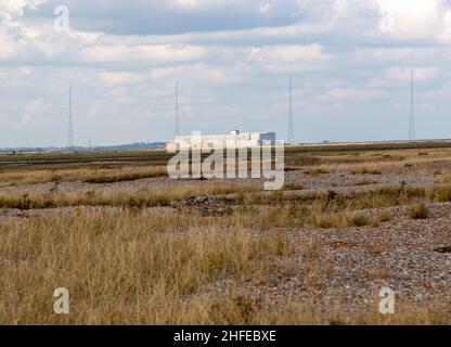 Ex Cobra Mist militare over-the-Horizon stazione radar edificio e antenne, Orofd Ness, Suffolk, Inghilterra, Regno Unito Foto Stock