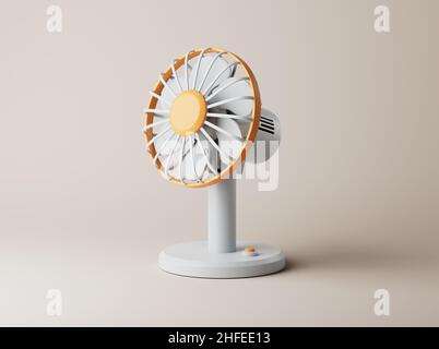Semplice ventilatore o ventilatore sul pavimento 3D rappresentazione illustrazione. Oggetti isolati su sfondo pastello Foto Stock