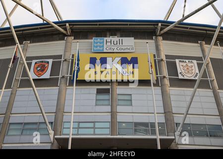 Hull, Regno Unito. 16th Jan 2022. L'ingresso principale al MKM Stadium di Hull, Regno Unito il 1/16/2022. (Foto di Mark Cosgrove/News Images/Sipa USA) Credit: Sipa USA/Alamy Live News Foto Stock