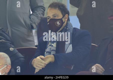 Salerno, Italia. 15th Jan, 2022. il presidente Danilo Iervolino della US salernitana 1919 la Serie A tra gli Stati Uniti. Salernitana 1919 e SS. Lazio allo Stadio Arechi Punteggio finale: 0-3 (Photo by Agostino Gemito/Pacific Press) Credit: Pacific Press Media Production Corp./Alamy Live News Foto Stock