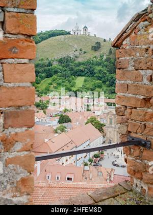 Collina Santa con Cappella bianca di San Sebastians. Medievale, chiesa. Mikulov, Repubblica Ceca Foto Stock