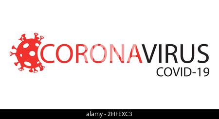 virus corona in wuhan, infezione da coronavirus. virus 2019-noc. Virus corona microbo logo, focolaio Covid-19 segno con cellule virali di colore rosso su bianco ba Illustrazione Vettoriale