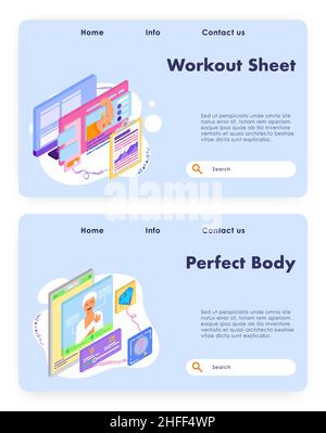 Indicatori di controllo dello stato del corpo. Programma di allenamento e fitness. Stile di vita sano, benessere, analisi della salute. Modello di progettazione di siti Web vettoriali. Atterraggio Illustrazione Vettoriale