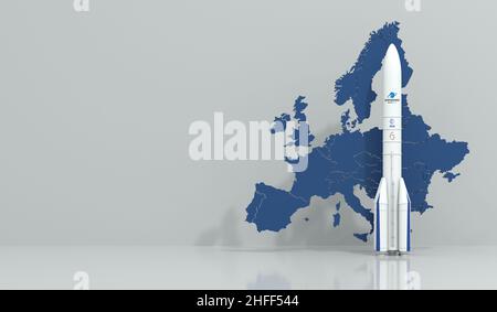 Razzo europeo ariane 6 primo lancio 2022 - 2023 - 3D rendering Foto Stock