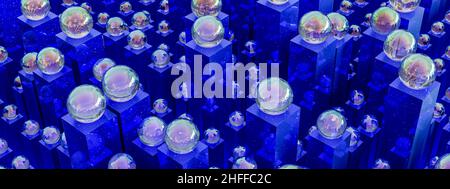 Futuristico palline e piattaforme di sfondo metalico, 3D rendering. 3d illustrazione. Foto Stock