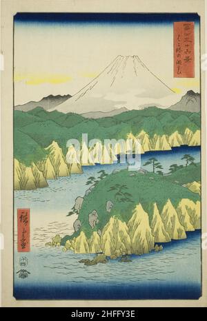 Lago di Hakone (Hakone no kosui), dalla serie "trentasei viste del Monte Fuji (Fuji sanjurokkei)", 1858. Foto Stock