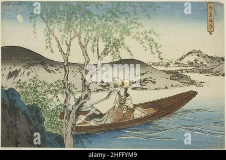 Shirabyoshi Dancer in Asazuma Boat (Asazuma-bune), da una serie di paesaggi senza titolo, c.. 1830/34. Foto Stock