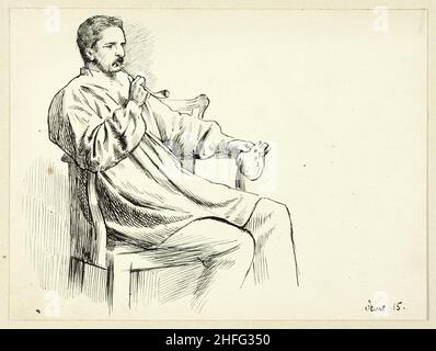 Uomo seduto Smoking pipe, n.d. Foto Stock