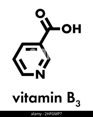 Molecola di vitamina B3 (niacina). Formula scheletrica. Illustrazione Vettoriale