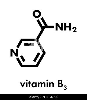 Nicotinammide farmaco e vitamina molecola. Formula di scheletro. Illustrazione Vettoriale