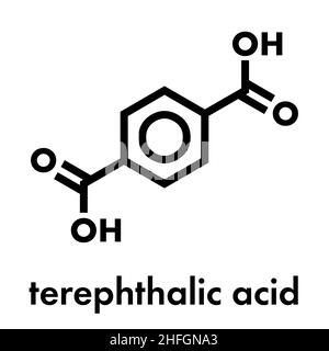 Blocco di costruzione in plastica di acido tereftalico, poliestere (PET, polietilene tereftalato). Formula scheletrica. Illustrazione Vettoriale