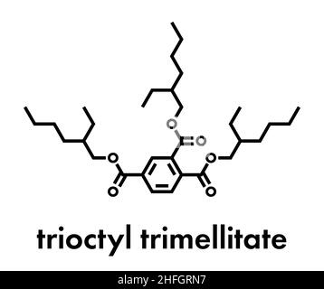 Molecola plastificante di tri-ottil-trimellitato (TOTM, tris (2-etilesil) trimellitato). Alternativa ai plastificanti ftalati. Formula scheletrica. Illustrazione Vettoriale