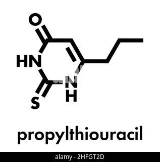 Propiltiouracil (PTU) molecola di farmaco ipertiroidismo. Formula scheletrica. Illustrazione Vettoriale