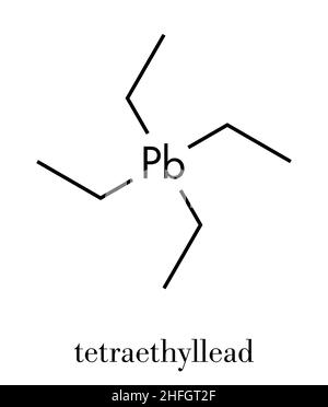 Tetraethyllead benzina octane booster molecola. Organolead neurotossici composto. Formula di scheletro. Illustrazione Vettoriale