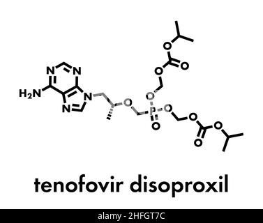 Il tenofovir HIV molecola di farmaco. Formula di scheletro. Illustrazione Vettoriale