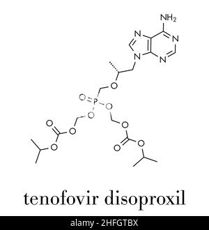 Il tenofovir HIV molecola di farmaco. Formula di scheletro. Illustrazione Vettoriale