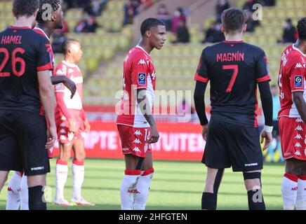 Monaco, Monaco. 16th Jan 2022. Monaco, Monte Carlo - 16 gennaio 2022: AS Monaco - Clermont piede 63 (J21, L1) con il tedesco Ismail Jakobs. Fussball, Calcio, Ligue 1. Mandoga Media Germania Credit: dpa/Alamy Live News Foto Stock