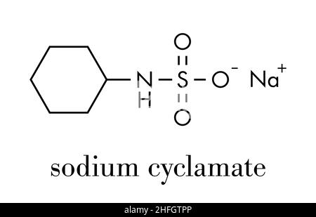 Il ciclamato di sodio dolcificante artificiale molecola. Formula di scheletro. Illustrazione Vettoriale