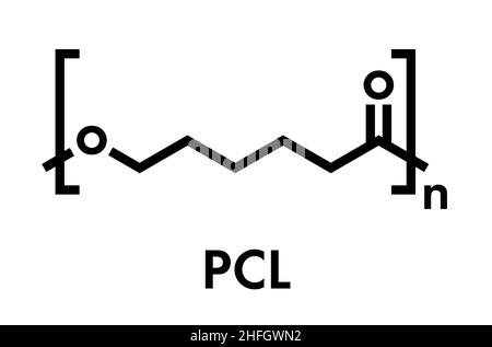 Il policaprolattone (PCL) di poliestere biodegradabile, struttura chimica. Frequentemente utilizzati per applicazioni biomedicali e per la prototipazione rapida. Scheletro di fo Illustrazione Vettoriale