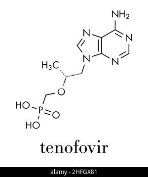 Il tenofovir HIV molecola di farmaco. Formula di scheletro. Illustrazione Vettoriale