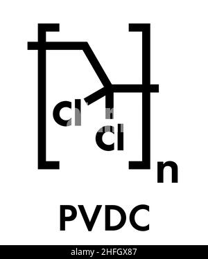 Cloruro di polivinilidene (PVDC), polimero di struttura chimica. Formula di scheletro. Illustrazione Vettoriale